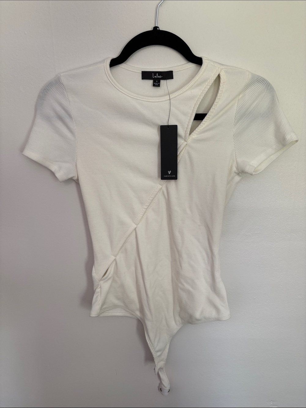 Lulu's Ivory Asymmetric Ribbed Bodysuit